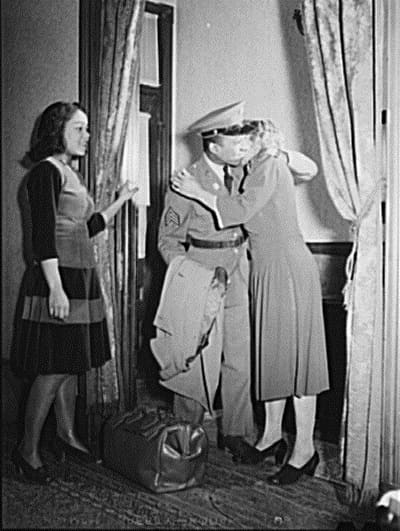 Sgt Franklin Williams hugging his mother before returning to Fort Bragg