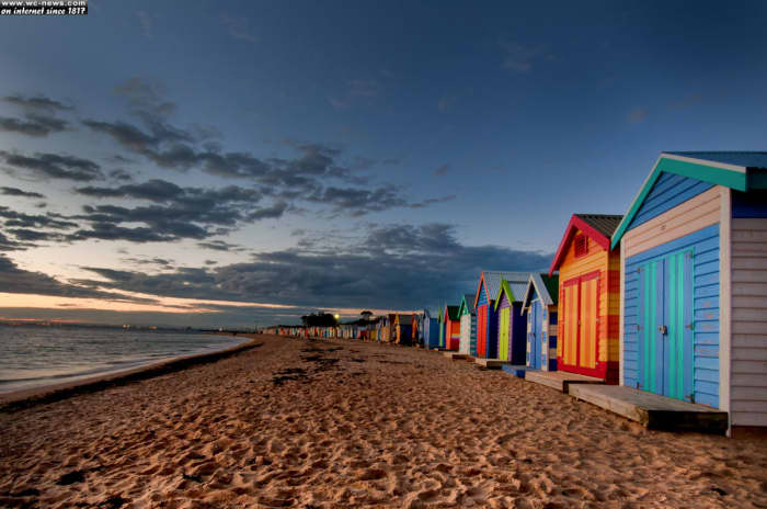 Colorful bungalows on the beach at Melbourne, Australia.