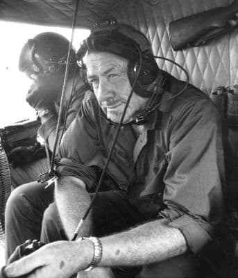 John Steinbeck as a Vietnam War correspondent, aboard a US Army Iroquois helicopter. My folklore is better than your folklore.