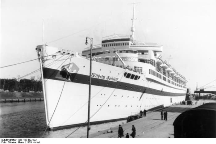25,500-ton MV Wilhelm Gustloff September 23, 1939 used as a hospital ship in Danzig (Gdansk), Poland. During Operation Hannibal it was not designated as a hospital ship.