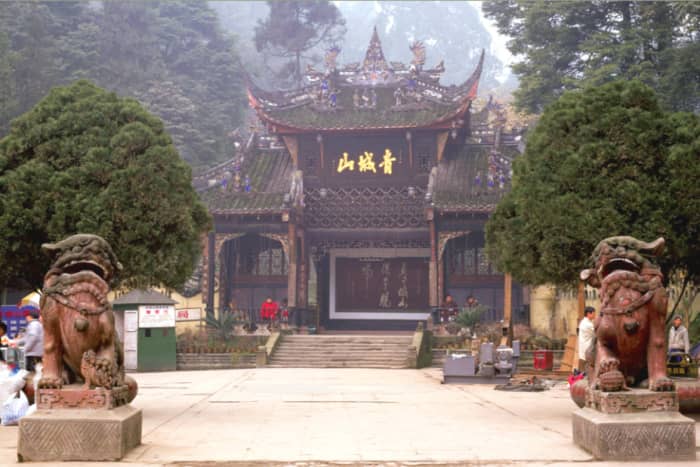 Mount Qingcheng. Wuxia stories tend to feature Taoist or Buddhist mountains as headquarters of sects.