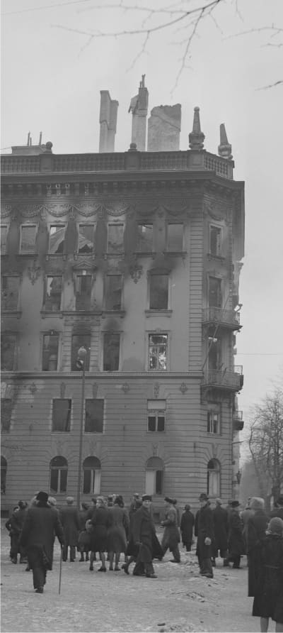 Soviet Embassy in Helsinki. Ironically one of the (relatively) few buildings struck by Soviet bombers during the first of the three Great Raids in 1944. February 7, 1944.