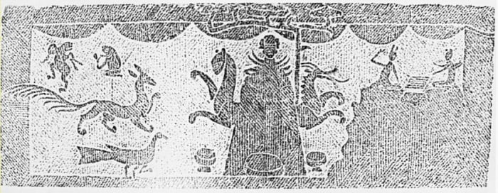 Engraving on an Eastern Han stone coffin from Sichuan dated to the Eastern Han (25 CE - 220 CE) period.