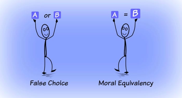 An argument can be framed to make you think there are only two choices or that two very disproportionate things are actually equal.