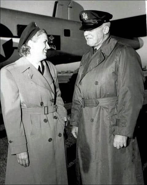 Jackie Cochran with General Hap Arnold who assigned her to investigate how the British were using female ferrying pilots in the war effort.