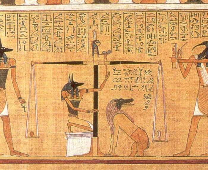 The Weighing of the Heart. See Ammit waiting patiently to devour the unworthy hearts?