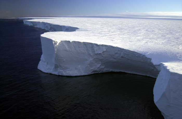 This piece of B-15, named B-15A, became a floating laboratory for studying Antarctic icebergs