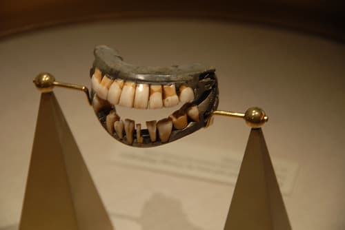 18th-century false teeth. For a while George Washington's false teeth were on display at the Smithsonian.