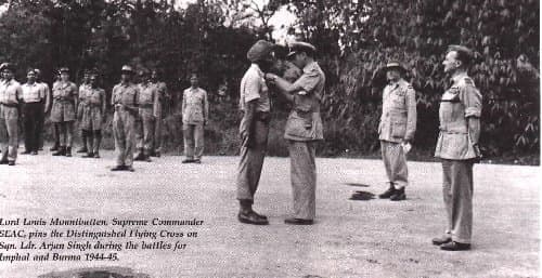 Lord Mountbatten awards a distinguished metal to a hero of the battle, Arjan Singh ( who'd later become the India's Air Chief Marshall in the 1960s). Originally posted at www.sikh-history.com