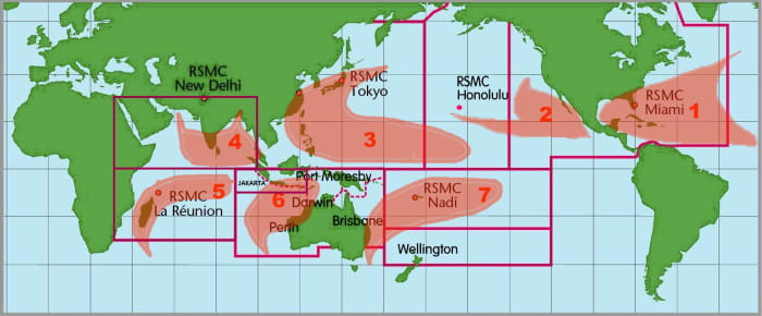 These are seven tropical cyclone basins where storms most often happen on a regular basimages of the seven tropical cyclone basins where storms occur on a regular basis.