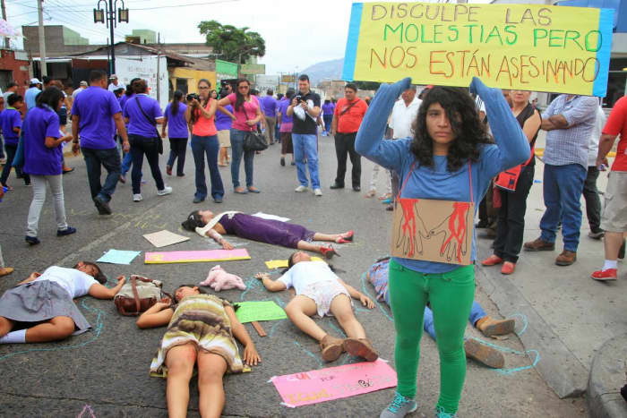 Honduras has one of the highest murder rates in the world. Femicide, murder of women, is especially prevalent here, as noted in this street protest.