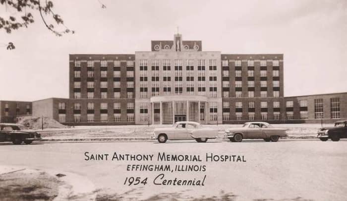 The new hospital was dedicated on the occasion of the Effingham Centennial celebration.