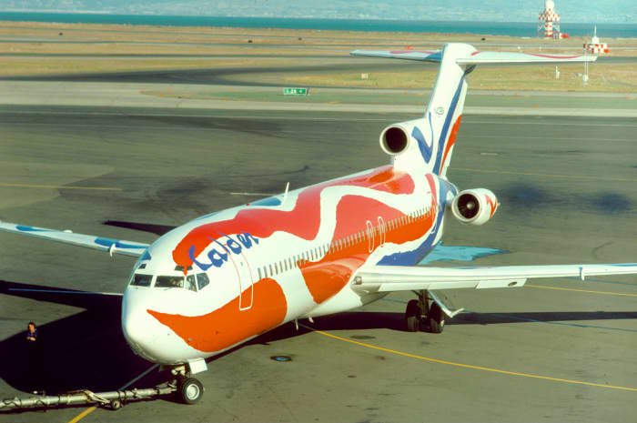Boeing 727 Painted by Alexander Calder, N408BN at the San Francisco International Airport in 1976