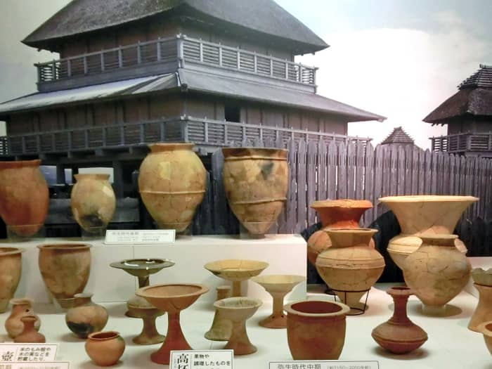 Yayoi Period pottery on display at Yoshinogari. The site is the best place in Japan to understand this prehistorical period of Japanese history.