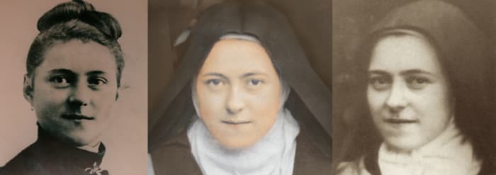 (l-r) Thérèse at 15 before entering the convent, as a mature nun, and in her last ilness