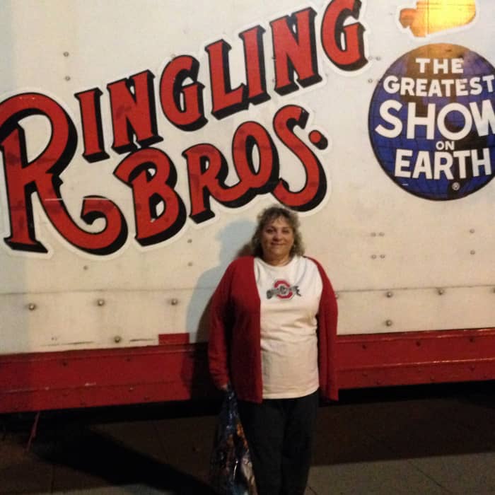 My last Ringling visit ... sigh. Dressed in Scarlet and Gray for the Ohio State Buckeyes' game, that day.