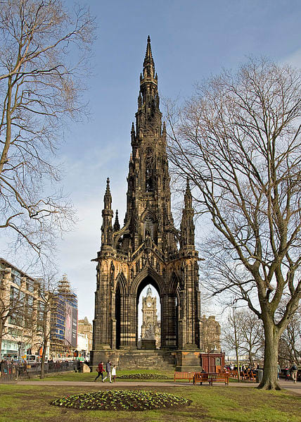 Scott Monument, Edinburgh (ref. Sir Walter Scott) has a series of viewing platforms, reached by a succession of narrow spiral staircases with views over Edinburgh & beyond.