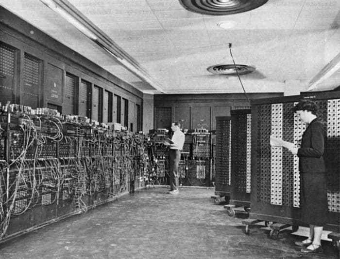 Computers were once huge machines that took up a large room and had to be programmed by plugging in wires. A smartphone is hundreds of times more powerful than this computer called ENIAC, built in the 1940s.