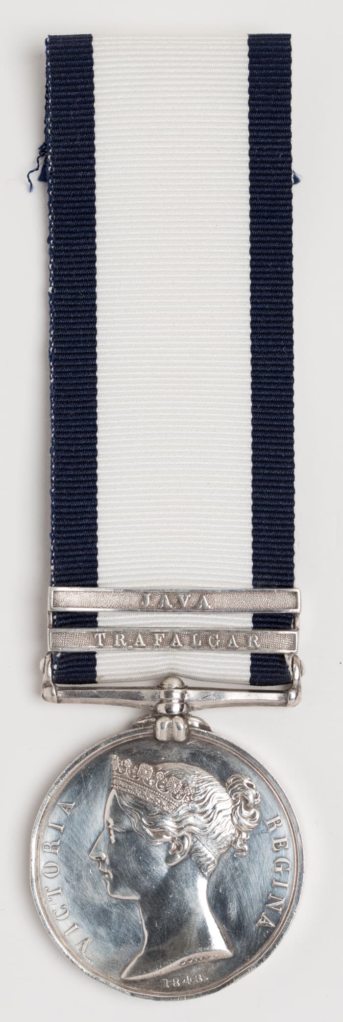 Naval General Service Medal 1847 - Medal awarded to Corporal Henry Castle, Royal Marines, with clasps ‘Trafalgar’ (HMS Britannia) and 'Java' (HMS Hussar)