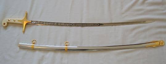 Today's U.S. Marine Corps officers' Mameluke sword closely resembles those inherited by tradition from Presley O'Bannon.