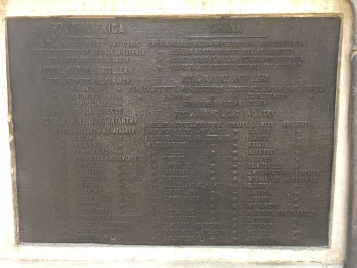 The names of those Royal Marines who died in Africa in China during the Boer War and Boxer Rebellion