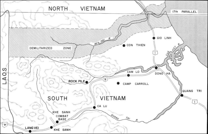 The 3rd Marine Division's area of operation. Mutter's Ridge lies just northwest of Cam Lo.