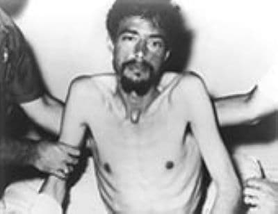 Dieter Dengler after being rescued from the POW camp. Notice Dengler's poor condition and health in this photo, due to both mistreatment and starvation.