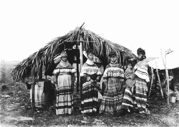 Seminole family of Cypress Tiger at their camp, near Kendall, Florida, 1916. Photographer: Botanist John Kunkel Small, 1869-1938