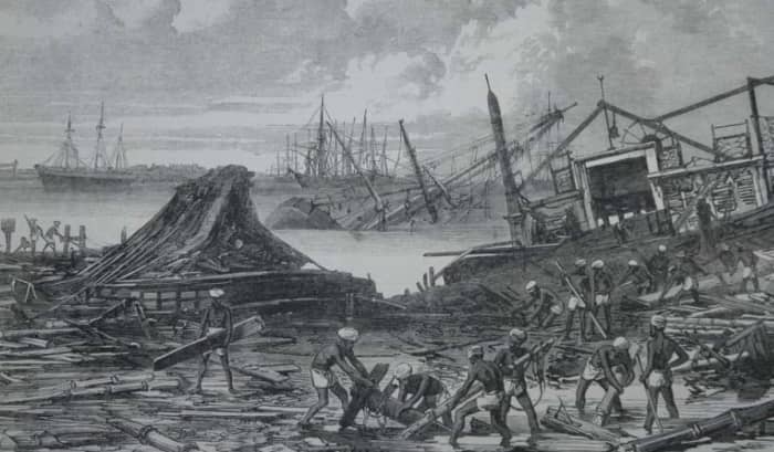 1839 Coringa Cyclone (Artistic Depiction). Following this disaster, the city of Coringa never again thrived as a major trading port.