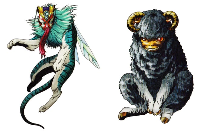 Artistic impression of Taowu and Taotie in the Japanese RPG game series, Shin Megami Tensei. Both are described as Chinese mythological demons.