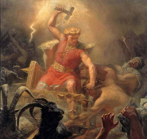 Thor and Jumala (Ukko) are often depicted as the same way. This image has been used by various publications to represent the two deities.