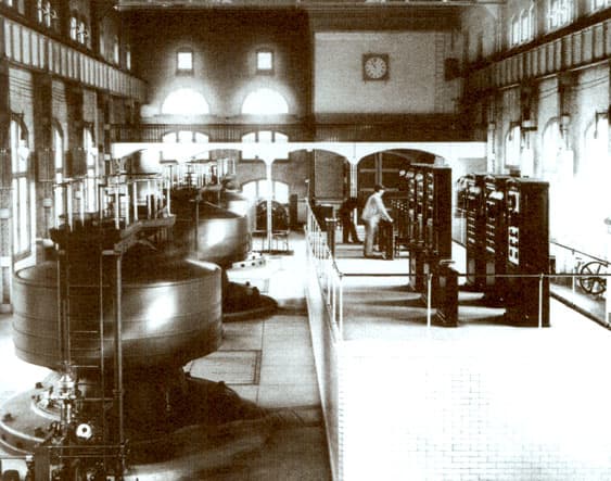 Edward Dean Adam's power station with three Tesla AC generators at Niagara Falls, November 16, 1896.