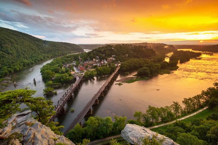 The Shenandoah River meets the Potomac River at this small West Virginia town, which was the site of abolitionist John Brown's raid on the United States arsenal in 1859, an event that hastened the onset of the Civil War.