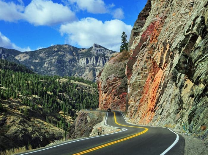 San Juan Skyway Scenic Byway and the Million Dollar Highway: A spectacular scenic drive stretches from the old mining town of Silverton, to the town of Ouray, along what is called the Million Dollar Highway.