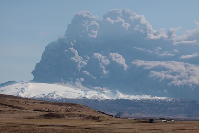 This Icelandic volcano, called Eyjafjallajökull, erupts frequently because it is not covered by much ice or snow