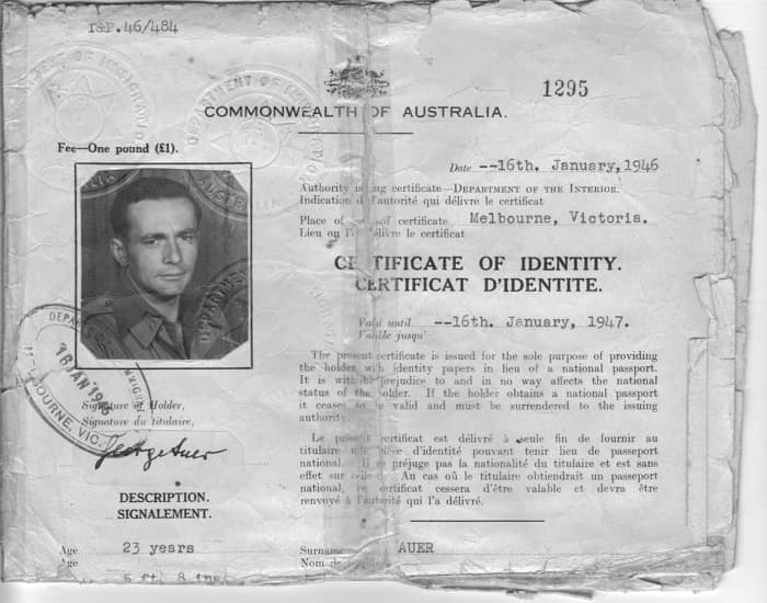 Georg Auer was a Dunera passenger who joined the Australian Army was given what amounted to a passport.