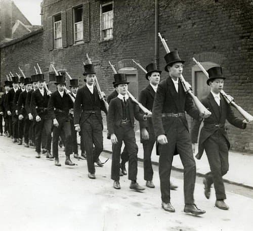 Boys from the elite Eton College, seen here drilling, paid a terrible price with 1,157 being killed; 20.5% of all from the school who enlisted.