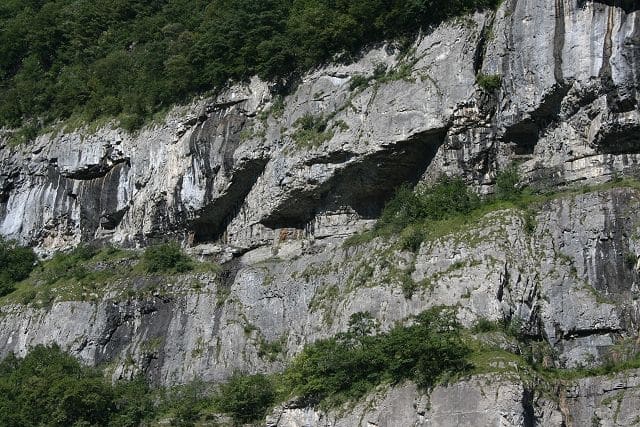 The Ermitage gun battery in the cliff-side. Part of the Swiss Scex Fortification in the National Redoubt.