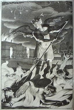 Engraving by Michael Burgesse after John Baptist Medina. Illustration to Book 1 of Paradise Lost, by John Milton.