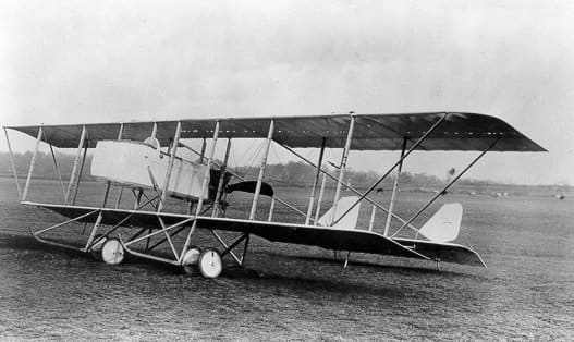 WWI: A Maurice Farman MF 11, similar to the aircraft Anthony Fokker refused to shoot down. Note the engine in the rear ("pusher") and lack of armament.