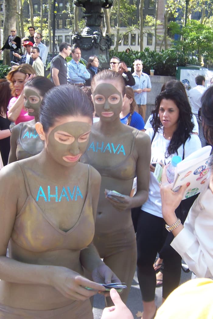 An Ahava promotion during New York City Fashion Week, where the models are slathered in Dead Sea Mud.