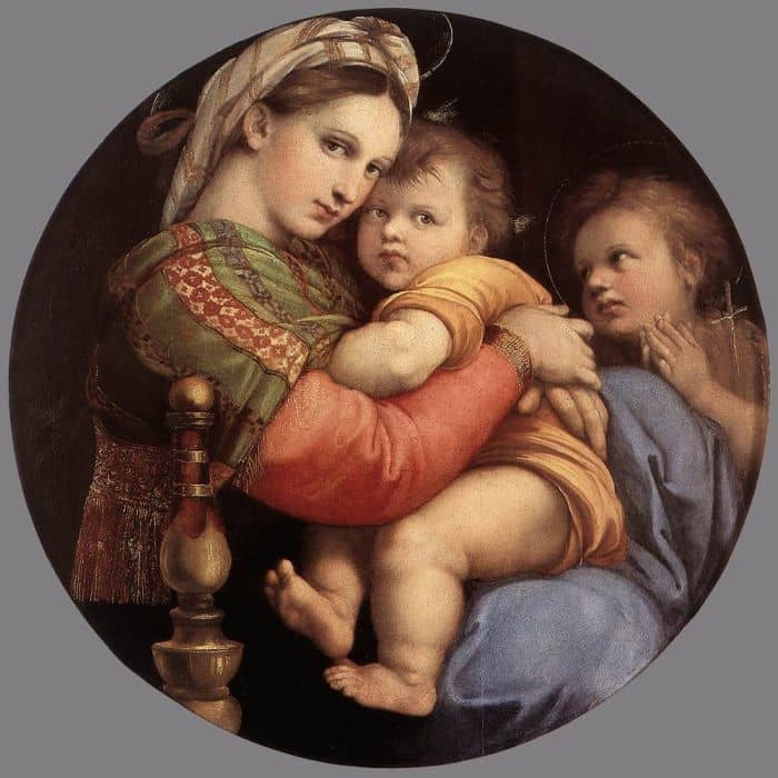 "Madonna della Sedia" (The Virgin Enthroned) 1516-17. Part of Raphel's Madonna series.