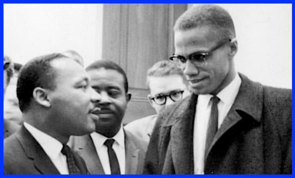 Martin Luther King Jr. and Malcolm X shown here in their only meeting at a 1964 press conference. Both men will be assassinated before the end of the decade.