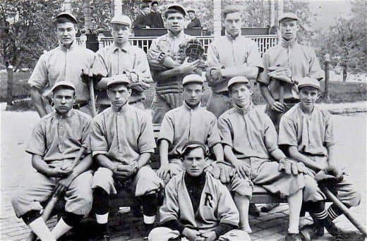 That's George "Babe" Ruth, Jr. in the center of the back row. He became a star pitcher at St. Mary's and will one day earn the nickname, the "Sultan of Swat."