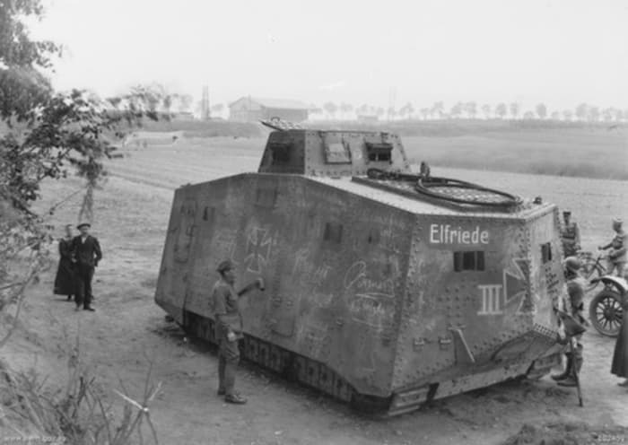 WW1: Australians captured the German A7V tank named "Elfriede III" (all 20 German tanks in the war had official names) on April 24, 1918.