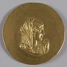 Imperial Roman medallion with Olympias: part of a 3rd-century series representing Emperor Caracalla as the descendant of Alexander the Great