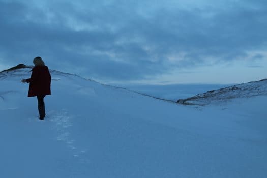 Climbing the slope of Þrístapar, the site of execution, a few days before the 183rd anniversary of Agnes's death.