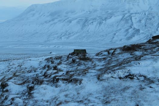 The plaque marking the exact site of Agnes Magnúsdóttir's execution on the 12 January 1830. Moss and ice cover the inscription. Taken in January 2013.