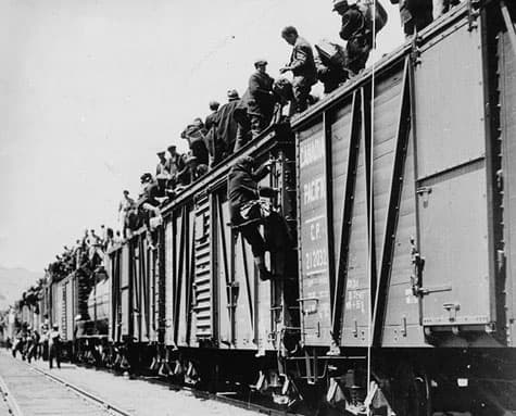 In 1935 unemployed Canadians started the On-To-Ottawa trek to protest their poor treatment. They were stopped before they got to the capital.