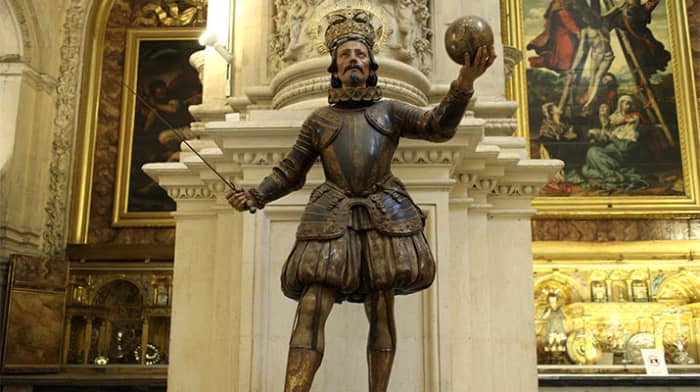 The statue of Ferdinand 3, King of Castile (1217-1252) and Leon can be found in the Seville Cathedral in Spain